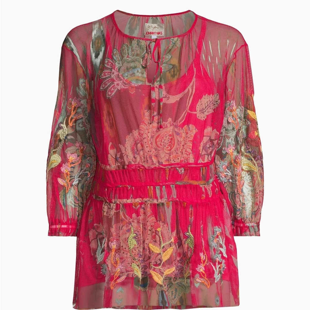 Johnny Was Feather Lark Floral Tieneck Blouse L NWT - Picture 5 of 11